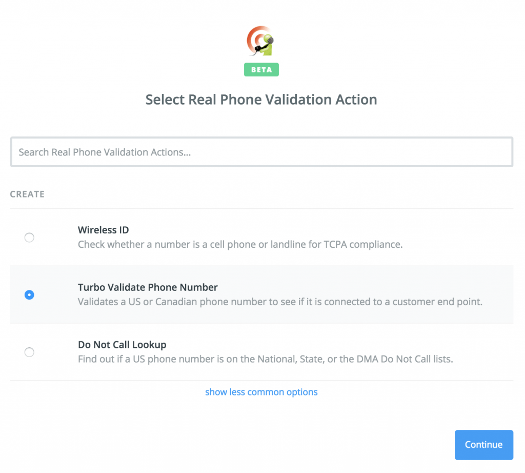 In Zapier select Real Phone Validation action